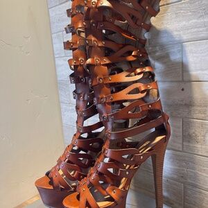ZiGi Samara Gladiator TanFX Sexy Leather Platform Strappy Knee High Sandals